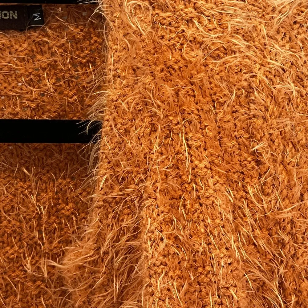 JOHN FASHION Fuzzy Eyelash Wool Blend Cardigan – Burnt Orange – Size M - Picture 2 of 5